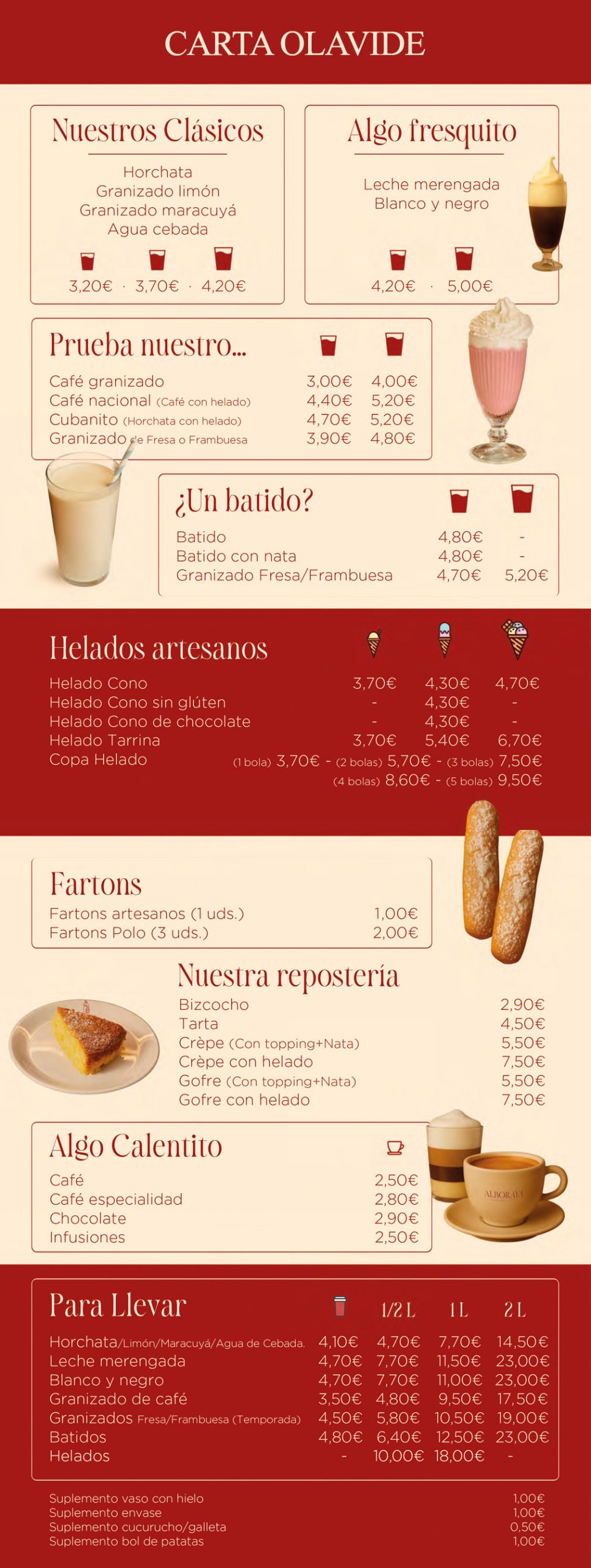 Menú de helados y bebidas