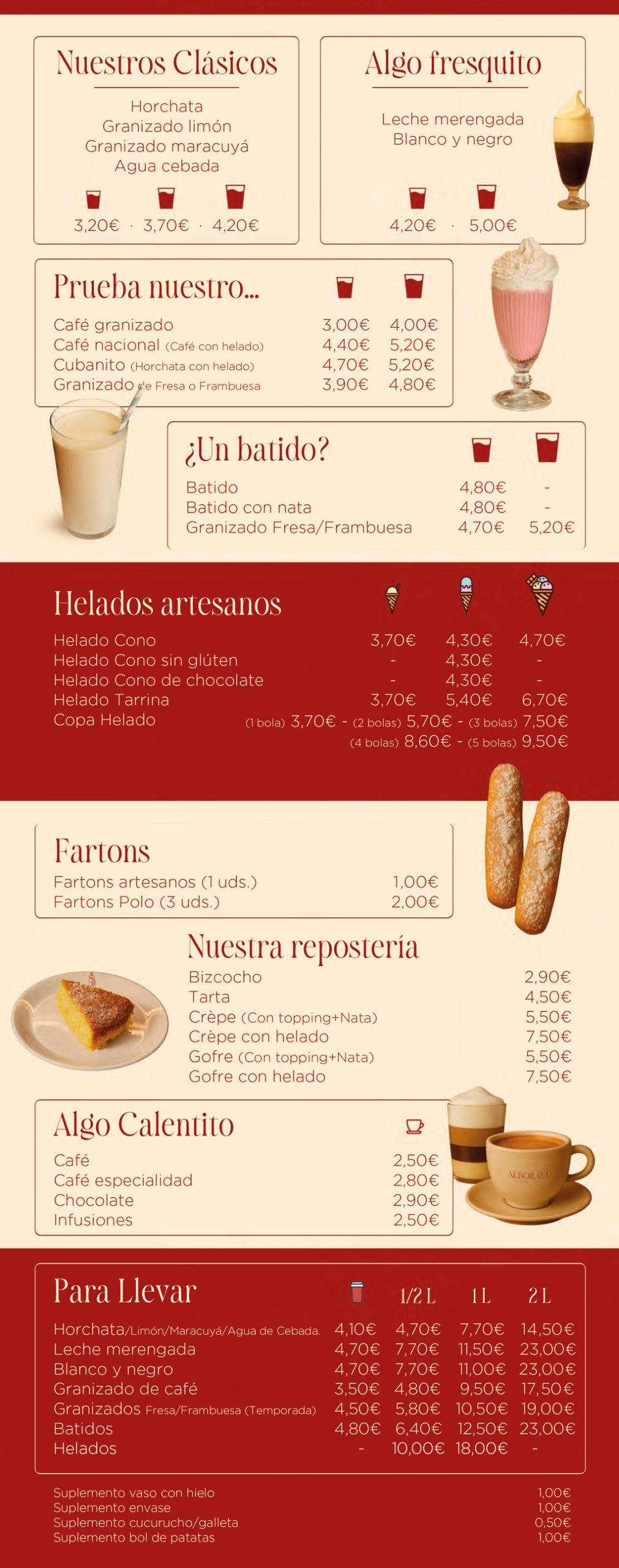 Menú de horchatería y helados